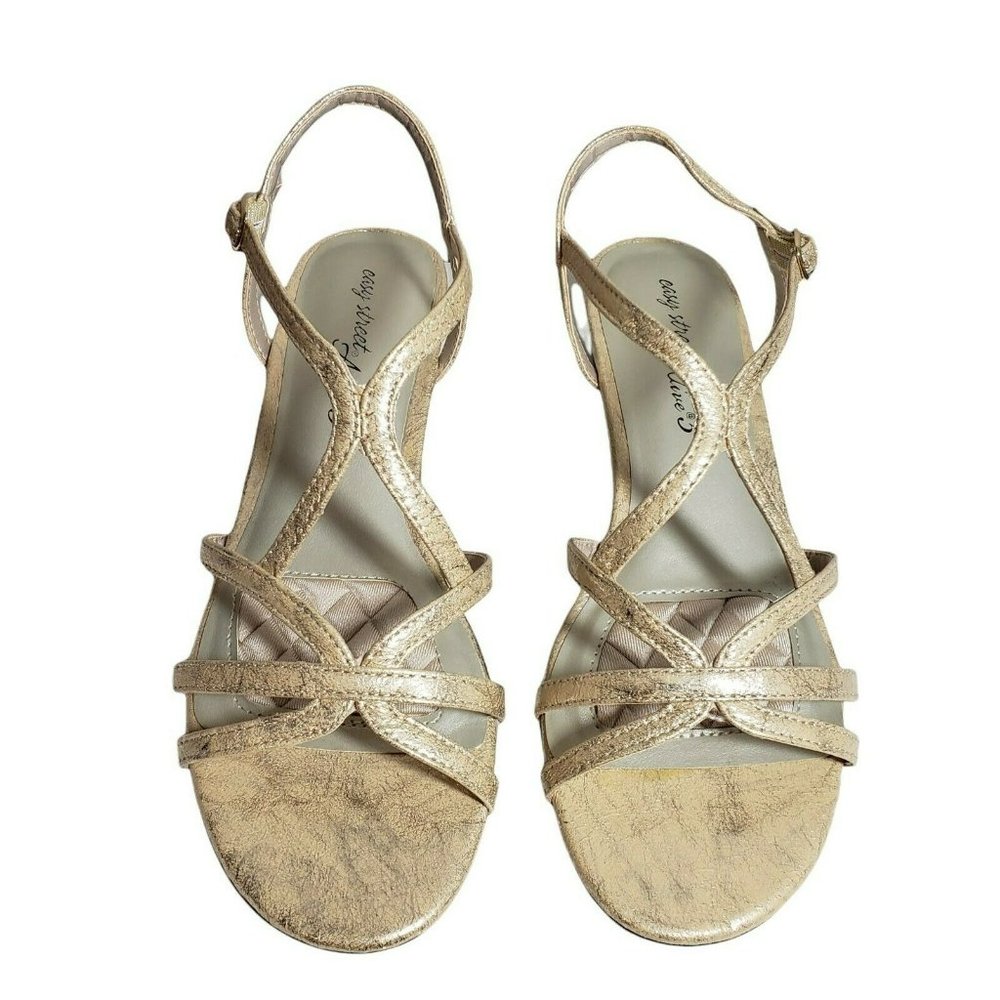Easy Street Womens Royalty Gold Open Toe Slingback Strappy Buckle Sandals Sz 8 M